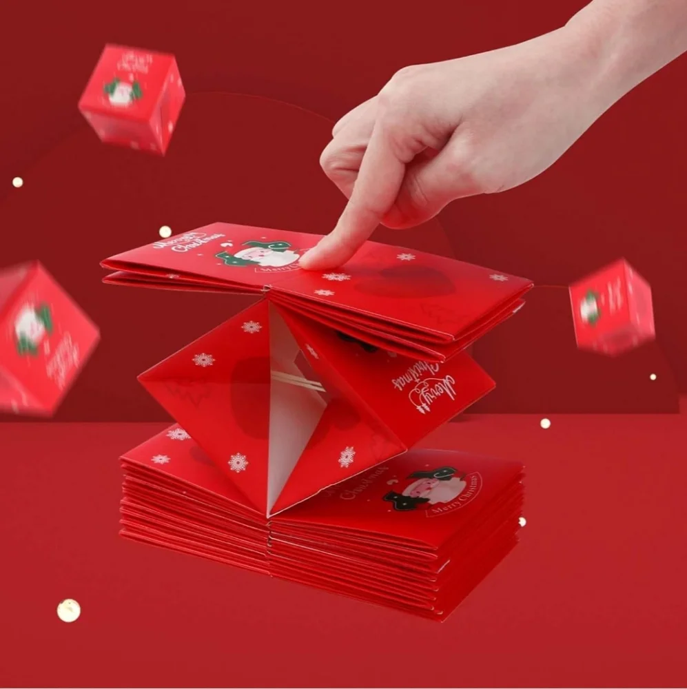 Red Christmas Pop-Up Explosion Surprise Gift Box with Santa Design 12pc